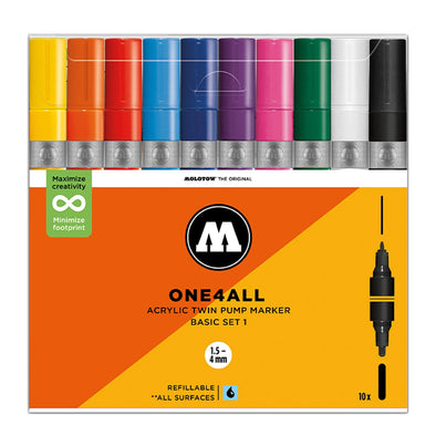 Molotow ONE4ALL ACRYLIC 10X TWINmarker 1.5+4 mm - Basic Set 1