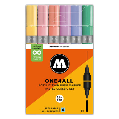 Molotow ONE4ALL ACRYLIC 6X TWINmarker 1.5+4 mm - Pastel Classic Set