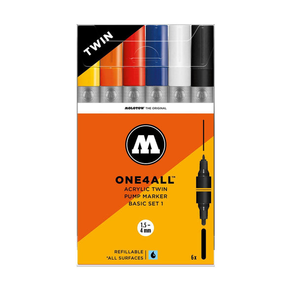 Molotow One 4 All Acrylic Twin 6x marker set Basic 1 - Crack Kids Lisboa